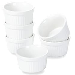 SLJMR 3.5 oz Ramekins 6 pcs Porcelain Ramekins Dishes for Souffle,Creme Brulee, Pudding, Custard Cups,Bakeware Bowls Set for Baking,Oven Safe, White 3 inch
