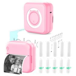 HUIJUTCHEN Inkless Mini Thermal Pocket Printer, Wireless Mini Sticker Printer with 10 Rolls Thermal Paper for iOS&Android, Portable Mini Photo Printer for Notes Journal Memo Photo Study, Pink