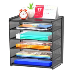 Samstar Letter Tray Paper Organizer, Mesh Desk File Organizer with 5 Tier Shelves and Sorter, Black