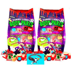 PITCHING PIGEON Frankford Candy Gummy Body Parts 100 Count Bulk Halloween Trick or Treat Candy Individually Wrapped - Includes Bonus PITCHING PIGEON Brand Magnet