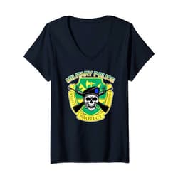 Military Pride MP apparel by DBA.dezines Womens Bad-ass Military Police Skull V-Neck T-Shirt