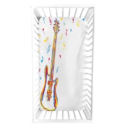 Lyzelre Music Fitted Crib Sheet,Doodle Style Illustration of Guitar Instrument with Musical Notes Hand Drawn Art Microfiber Silky Soft Toddler Mattress Sheet Fitted,28