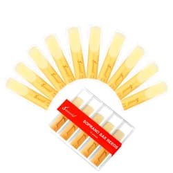 Sovvid 10 Pack Bb Soprano Saxophone Reeds with Plastic Box, Strength 2.5 Soprano Sax Reeds, Laser Engraved Marking & Thinner Reed Tip for Easy of Play, Traditional Reeds for Soprano Sax