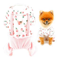 SMALLLEE_LUCKY_STORE Dog Clothes Overall for Small Dog Floral Pet Jumpsuit with D-Ring and Puff Sleeve Summer Spring Puppy Shirt Knitted Waffle Pants Outfits Chihuahua Yorkie One Piece, Pink, S