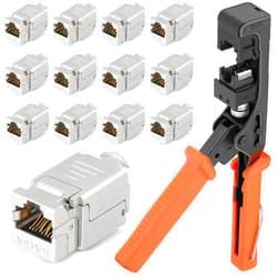 Everest Media Solutions easySHIELD (CAT6A Kit) - Speed Termination Tool, with 12 Slim Profile, 90-Degree RJ45 Shielded Keystone Jacks - F/STP Punch Down Crimper - Tested for CAT5e, CAT6, CAT6A, CAT7