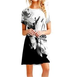 Yesunpxs Women's Crew Neck Short Sleeve Mini Dress Floral Print Swing Casual Loose Lightweight Summer Beach Shirt Dresses