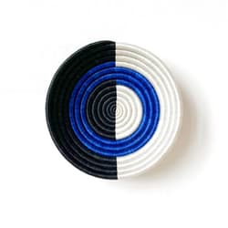 Amsha Small African Basket - Ugalla/Rwanda Basket/Woven Bowl/Sisal & Sweetgrass Basket/Black, White, Blue