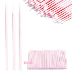 JASSINS 400 Pcs Micro Applicator Brushes,JASSINS Microswabs for eyelash extensions,Disposable 2mm Precision Mascara swab,For Cleaning and Applying Makeup (Light pink)