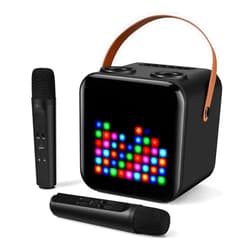 SUNYIN Protable Karaoke Machine with Two Wireless Microphones Rechargeable Karaoke Machine for Kid and Adult PA Speaker System 18 LED Pattern Support TWS/Radio/AUX/REC Funny Voice(Black)