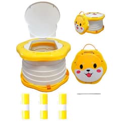 SunnySmile Travel Potty for Toddlers，Portable Potty Toddler ，Travel Foldable Potty ，for Travel，Camping，Park，Indoor/Outdoor,with 75 Disposable Bags，Cartoon Design, Children Will Like it More