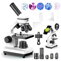 PalliPartners Compound Microscope for Adults & Students - 100X-2000X High-Power Biological Microscope for Students, School Lab & Home Education, with Slides Set & Phone Adapter (White)