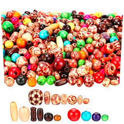 Gejoy 800 Pcs Wooden Beads Set, Include 400 Pcs Printed Wooden Loose Wood Beads, 200 Pieces Assorted Natural and 200 Pieces Rainbow Color Wood Small Jewelry for Jewelry Making DIY