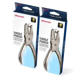 Officemate 1 Hole Punch, 5 Sheet Capacity, Comes in 2 Pack, Silver (90073)