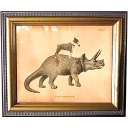 Handmade Boston Terrier Dog Riding Dinosaur Vintage Collage Semi-Matte Photo Print Tea Stained Background dog art dog gift for dog mom gift for her dog novelty gift wall decor art print