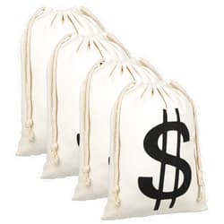 LEIFIDE 4 Pcs Canvas Money Bag Pouch with Drawstring Dollar Sign Carrying Sack Costume Props Canvas Coin Bag for Halloween Cosplay (9 x 12 Inch)