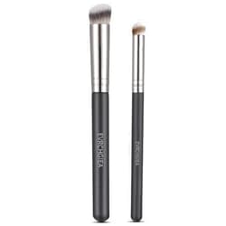 EVRCHGIEA Angled Flat Concealer Brush Set, 2pcs Dense Under Eye Nose Contour Brush for Liquid Foundation Cream Powder Blending Buffing Stippling Brush (270+370)…