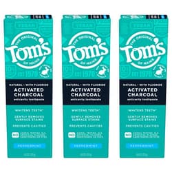 Tom's of Maine Tom’s of Maine Natural Activated Charcoal Toothpaste with Fluoride, Peppermint, 4.0 Oz (Pack of 3)