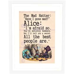 Wee Blue Coo QUOTE TYPE TEXT GRAPHIC CARROLL ALICE MAD HATTER FRAMED ART PRINT B12X12613