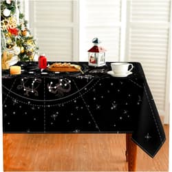 Horaldaily Tarot Altar Tablecloth 60x84 Inch Rectangular, Black Horoscope Witchcraft Zodiac Circle Washable Seasonal Table Cover for Party Picnic Dinner Decor
