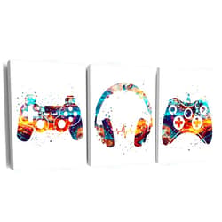 Dolimifa Video Game Wall Art Decor Set of 3 Watercolor Gaming Canvas Painting Pictures Framed Video Game Canvas Prints Ready to Hang for Home Gaming Room Decor (12x15 Inch)