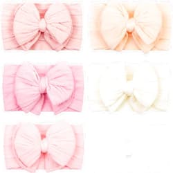 CÉLLOT 6 Pcs Super Stretchy Soft Handmade Headbands with Double Bows Head Wrap Nylon Hair Accessories For Newborn Baby Girls Infant Toddlers Kids(Pink)