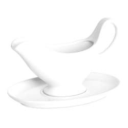 Yedio Gravy Boat with Saucer, 12 oz White Ceramic Gravy Boat, Boat and Tray for Turkey Beef Sauce, Salad Dressing, Creamer, Milk, Broth, Microwave Dishwasher Safe