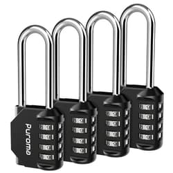 Puroma 4 Pack 2.6 Inch Long Shackle Combination Lock 4 Digit Outdoor Waterproof Padlock for School Gym Locker, Sports Locker, Fence, Gate, Toolbox, Case, Hasp Storage (Black)