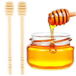 Qianyu 2 Pcs Wooden Honey Mixing Stirrers 6 Inch / 15cm Mini Reusable Wooden Dipper Sticks Server for Honey and Syrup Jar Dispense Drizzle Jam Honey Dippers Spoons Honeycomb Sticks