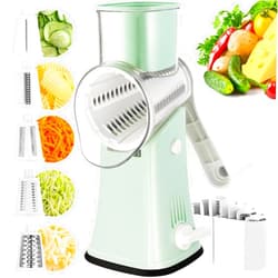 VEKAYA Rotary Cheese Grater, 5 in 1 Cheese Grater with Handle, Replaceable Stainless Blades Cheese Shredder, Cheese Vegetable Slicer, Easy to Clean Kitchen Gadgets with Storage Box