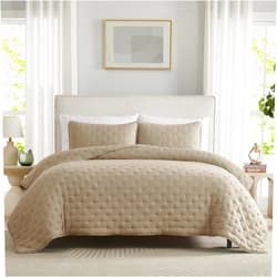 WDCOZY Beige Cloud California Cal King Size Quilt Bedding Sets with Pillow Shams, Oversized Tan Lightweight Bedspread Coverlet, Taupe Camel Soft Cute Bed Cover for All Season
