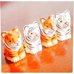ShaoAngDuoMi Small Carved Wooden Tiger Figurines, 2PCS Hademade Orange White Tiger Sculpture Craft Set, 1.8