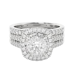 AFFY Bridal Set Rings For Women, 1.00 Carat (ctw) Lab Grown Diamond Halo Wedding Engagement Ring Set In 14K Gold Over Sterling Silver, 10K Or 14K Solid Gold Jewelry Gifts For Her