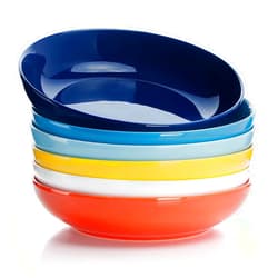 Sweese Pasta Bowls, 22 Ounce Salad Serving Bowls Set of 6, 7.6 Inch Porcelain Plates for Serving Dinner, Salad - Microwave Dishwasher Safe, Hot Assorted Colors