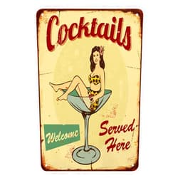 AOYEGO Cocktail Tin Sign,Beautiful Bikini Woman In a Martini Served Here Vintage Metal Tin Signs for Cafes Bars Pubs Shop Wall Decorative Funny Retro Signs for Men Women 8x12 Inch