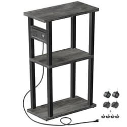 TUTOTAK Small Narrow Side Table with Charging Station, Skinny End Table for Small Spaces, Slim Nightstand with USB Ports and Outlet, Sofa Beside Table with Wheels, Charcoal Grey TB01BY046