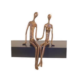 Danya B. Sitting Couple Holding Hands Contemporary Sand-Casted Bronze Sculpture, Home and Office Decor Gift for Spouse and Partner, Birthday, Wedding, Anniversary, Valentine's Day or Romantic Gesture