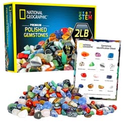 Blue Marble NATIONAL GEOGRAPHIC Premium Polished Stones - 2 Pounds of 3/4-Inch Tumbled Stones and Crystals Bulk, 4500+ Carats, Gemstones for Kids, Rock and Mineral Kit, STEM Toys