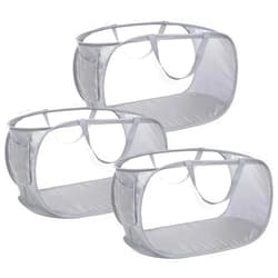 Bemkoo 3 Pack Collapsible Laundry Baskets, Foldable Laundry Basket with Pocket, Mesh Pop Up Hampers, Reinforced Handles Dirty Clothes Hamper for Laundry, Bedroom, Bathroom, Dorm, Travel or Camping Grey