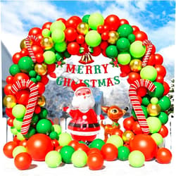BSMLSPHW Christmas Balloon Garland Arch Kit With Xmas Metallic Red Green Gold Balloons Santa Claus Reindeer Balloon Decor Candy Cane for Christmas Xmax Party Decorations