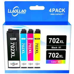 LLAOLLAO 702XL 702 Ink Cartridges Combo Pack Remanufactured Replacement for Epson 702xl Ink Cartridges for Epson Printer WF-3720 WF-3730 WF-3733 (1 Black 1 Cyan 1 Magenta 1 Yellow, 4 Pack)