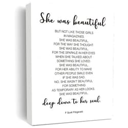 Nvhai Inspirational Wall Decor She Was Beautiful F. Scott Fitzgerald Quote Canvas Painting Prints for Home Dining Room Living Room Wall Decor Framed Artwork Gifts(12x15 Inch)