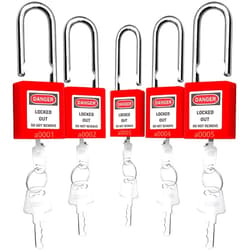 SAFBY Lockout Tagout Lock 5pcs Set Loto Product Safe Padlocks for Lock Out Tag Out Stations and Devices (Red, Key Alike)