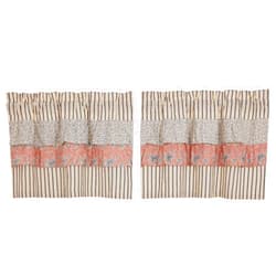 VHC Brands Kaila Country Cottage Ruffled Blue Ticking Stripe Kitchen Curtain Tier Set L24xW36
