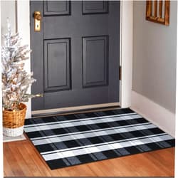 Ompaa Black and White Indoor Outdoor Rugs, 27.5x43 Inch Hand-Woven Cotton Buffalo Plaid Checkered Rug, Anti-Skid Layered Doormats, Machine Washable Front Porch Door Mats for Farmhouse Entryway Patio