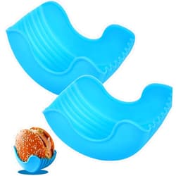 LOGRRMTH 2Pcs Retractable Burger Fixed Box Adjustable Hamburger Holders Reusable Silicone Rack Holder Burger Box Sandwich Holder Suitable for Burger Lovers (Blue)
