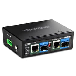 TRENDnet 2-Port Industrial SFP to Gigabit PoE++ Media Converter, TI-BF22SFP, IP30 Metal Housing, Power Supply (Model TI-S15052) Sold Separately, Black