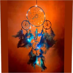 Rooh Dream Catcher ~ Blue 4 Tier with Pretty Lights ~ Handmade Mandala Hangings for Positivity (Can be Used as Home Décor Accents, Wall Hangings, Garden, Car, Outdoor, Yoga Temple, Windchime)