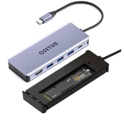 OseTub USB C Hub M.2 NVMe SSD Enclosure, 6 in 1 USB C Hub Multiport Adapter Fits PCIe 3.0 NVMe M.2 SSD, with 4K/60Hz HDMI, 10Gbps USB 3.0(3 Ports),100W PD Compatible with MacBook Pro and Type-C Devices