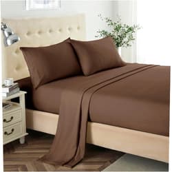 Lanest Housing Queen Sheet Set, 2400 Thread Count Soft Deep Pocket Microfiber Sheets, 4 Pieces Brown Bedding Sheets & Pillowcases