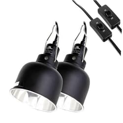 CAVACHEW 2 Pack Reptile Light Fixture, 5.5in Deep Dome Reptile Lamp Fixture, Optical Reflection Cover, Separate Switche & Hook, Terrarium Light Fixture for Reptile Heat Basking UVB Bulbs, 100W, Black